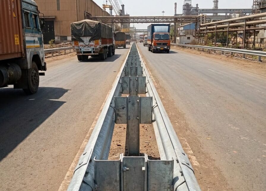 Crash barriers on industrial road 202605281956