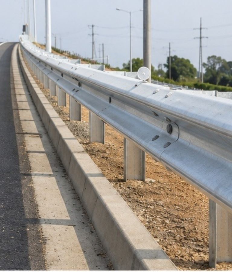 W beam metal crash barrier