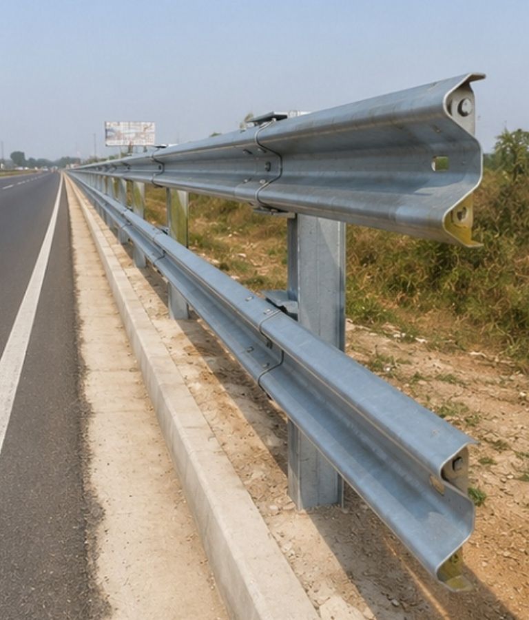 Single side double beam metal crash barrier