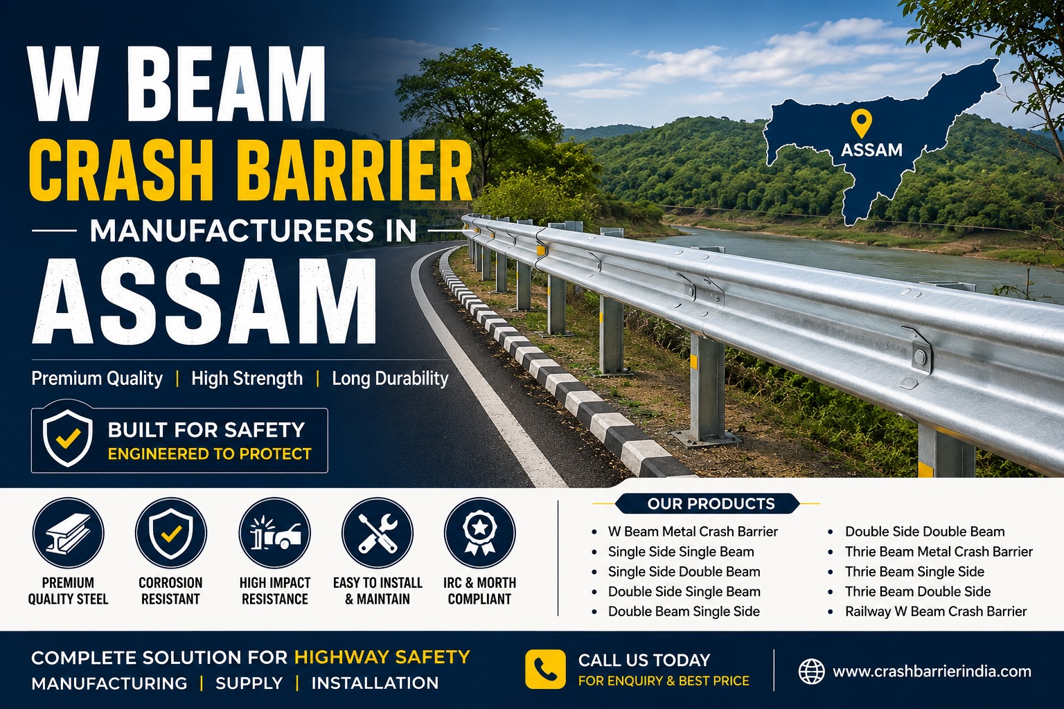 W beam crash barrier manufacturers in assam – highway safety metal crash barrier installation