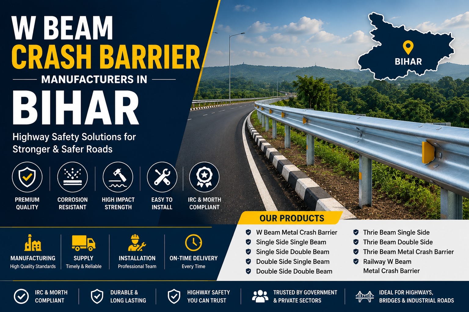 W beam crash barrier manufacturers in bihar – highway safety metal crash barrier installation