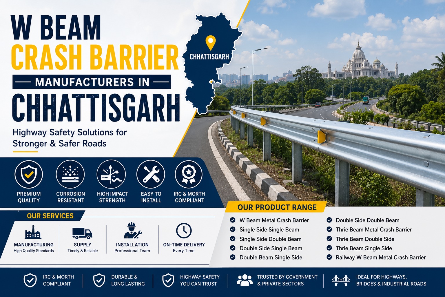 W beam crash barrier manufacturers in chhattisgarh – highway safety metal crash barrier installation