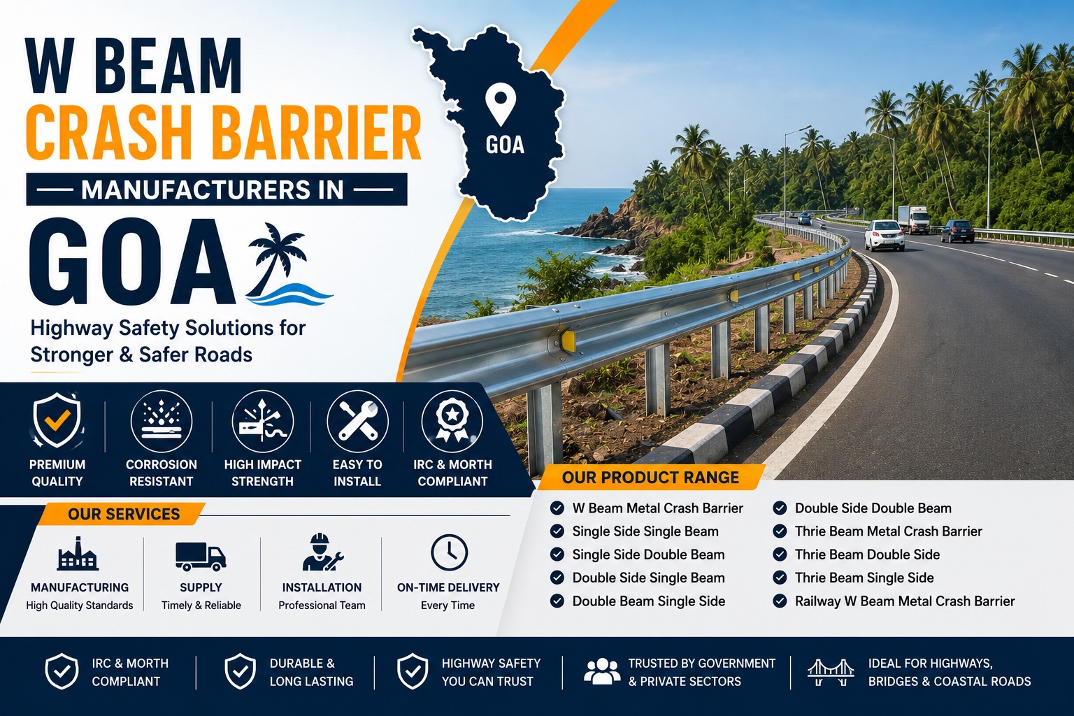 W beam crash barrier manufacturers in goa – highway safety metal crash barrier installation