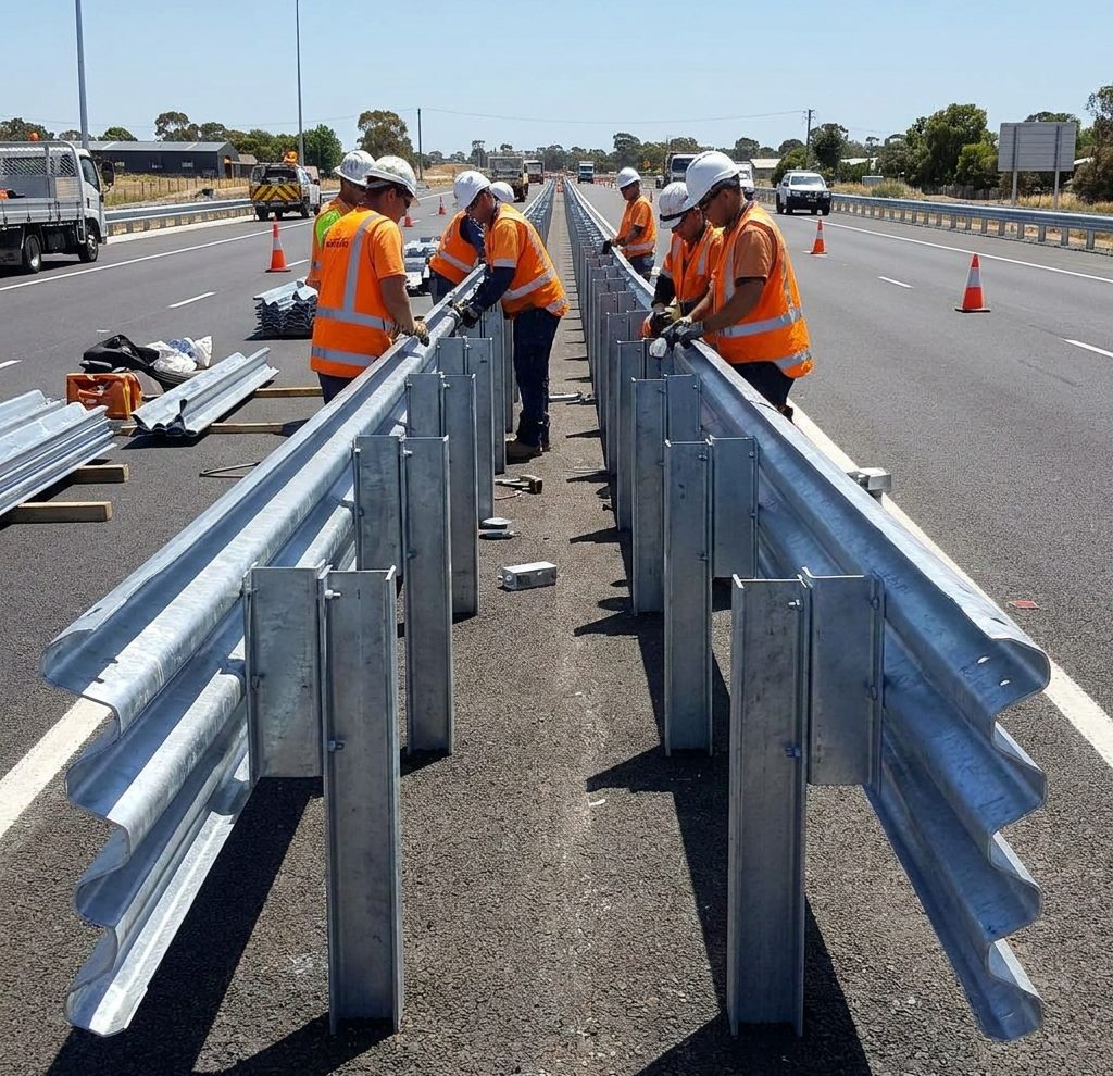 Thrie beam double side metal crash barrier